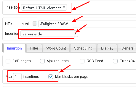 ad inserter insert ads before html element