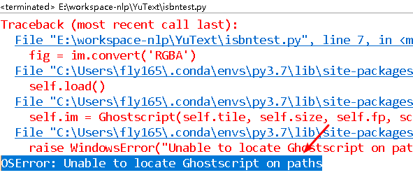 OSError - Unable to locate Ghostscript on paths