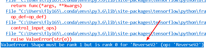 fix tensorflow tf.reverse() valueerror - shape must be rank 1 but is rank 0