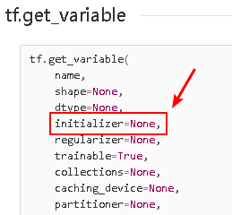 how tf.get_variable() initialize a tensor when its initializer is None