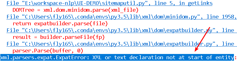 fix xml.parsers.expat.ExpatError - XML or text declaration not at start of entity