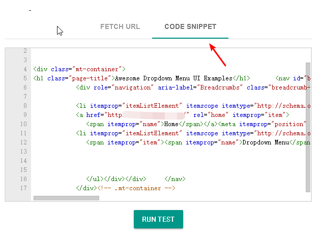 Test Breadcrumbs Code Snippet