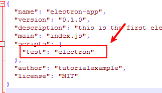 modify electron application package.json test command