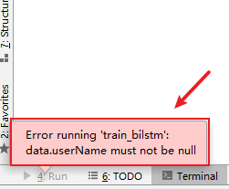 Fix PyCharm Error running data.userName must not be null