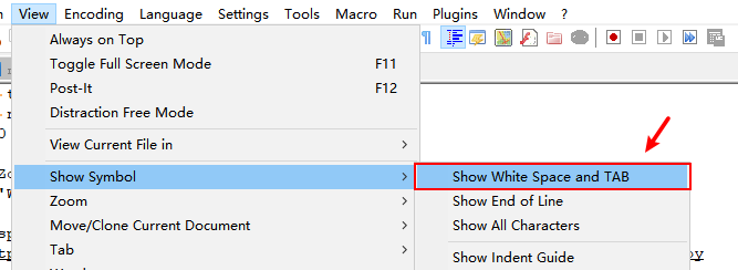 View white space and tab in notepad++